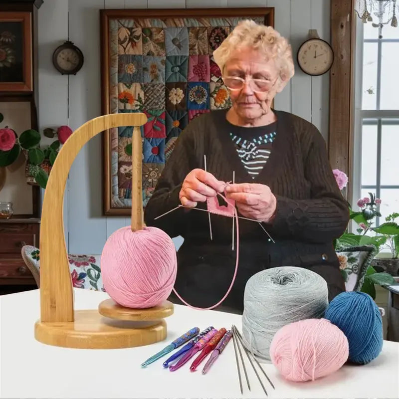 Wooden Yarn Winder with Magnetic Base – Stable Yarn Holder for Knitting & Crochet