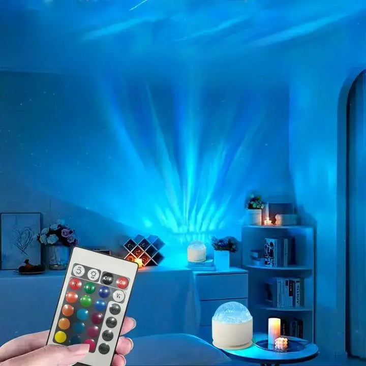 2-Scene Ocean Wave & 3D Water Ripple Projector Light – 16-Color Round Lamp with Remote Control