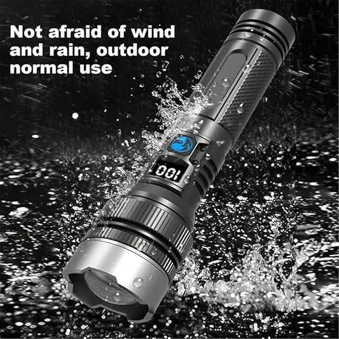 2-in-1 Rechargeable Flashlight Power Bank – Zoomable LED Torch with Digital Display, Waterproof