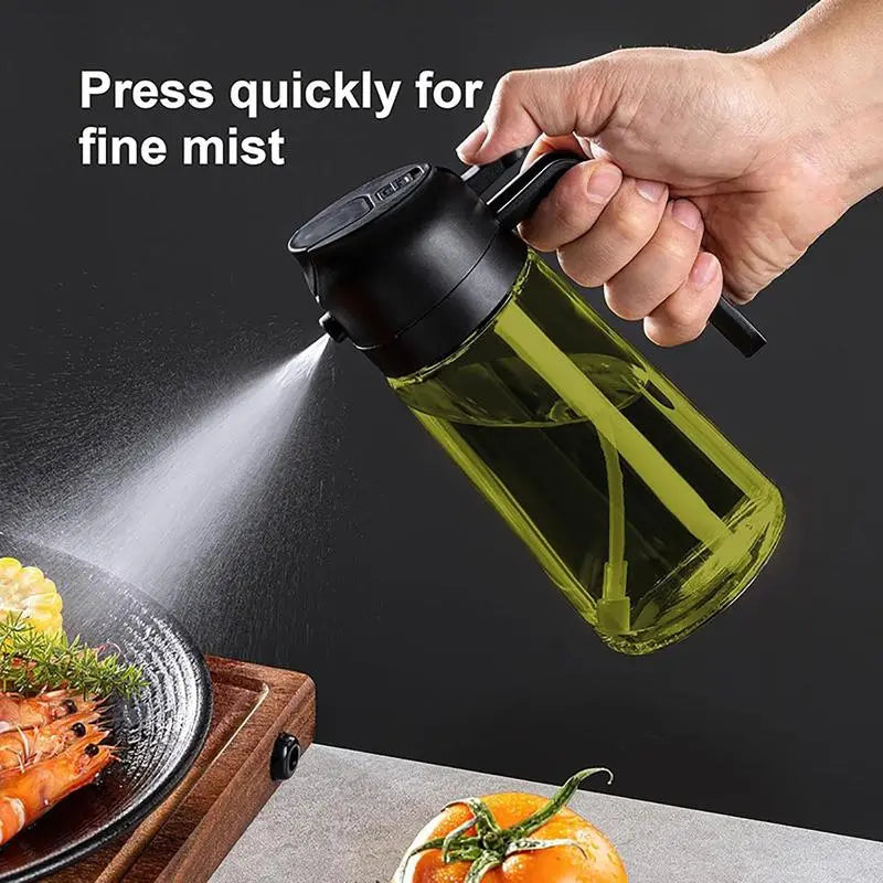 2-in-1 Oil Sprayer for Cooking 16oz Olive Oil Dispenser Bottle Premium Glass