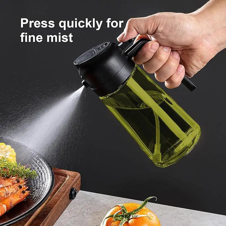 2-in-1 Oil Sprayer for Cooking 16oz Olive Oil Dispenser Bottle Premium Glass