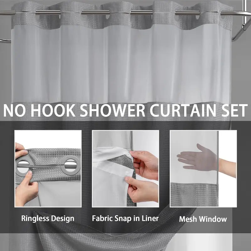 Shower Curtain with Snap-In Liner Wagonfly, Waterproof Inner Liner, Washable Cloth Curtain