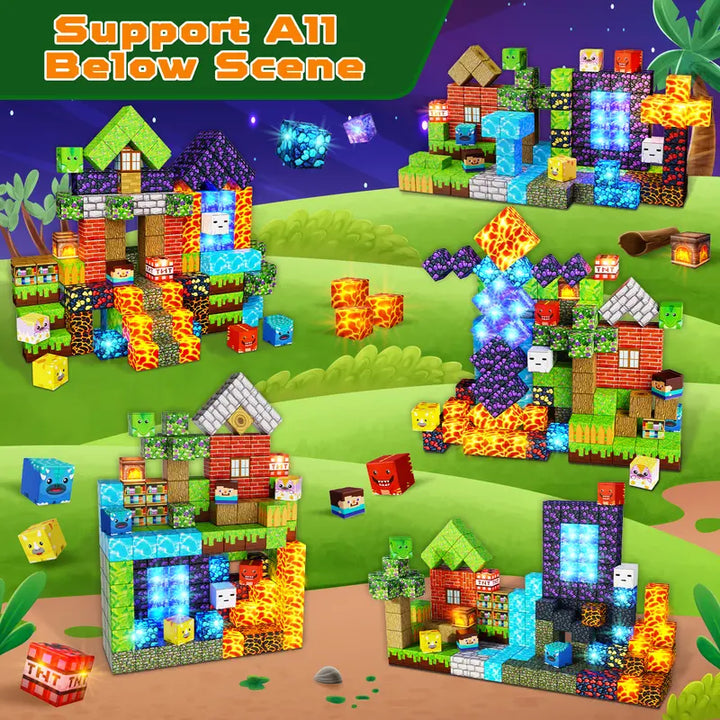 Magnetic Blocks – 150PCS Light Up Dinosaur Portal Building Set, STEM Montessori Toy for Kids