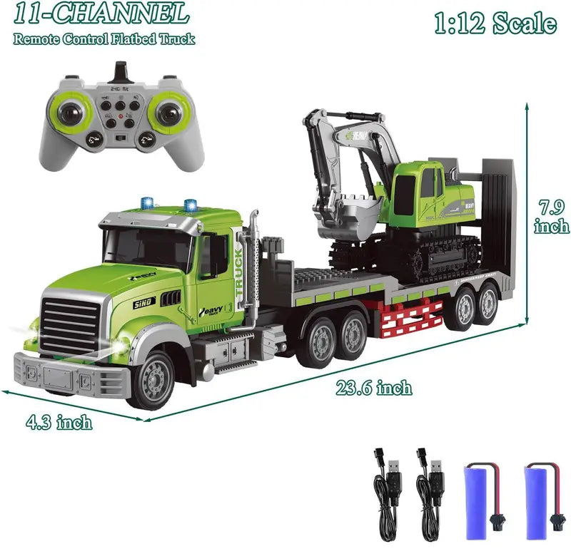 RC Semi Truck & Excavator Toy Set – 1:12 Scale with Sound, Lights, 2.4GHz Remote Control