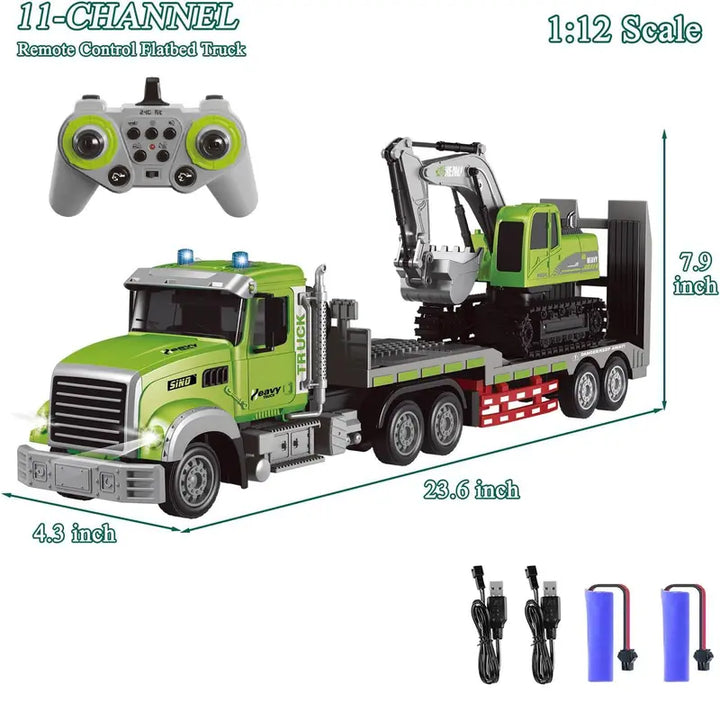 RC Semi Truck & Excavator Toy Set – 1:12 Scale with Sound, Lights, 2.4GHz Remote Control