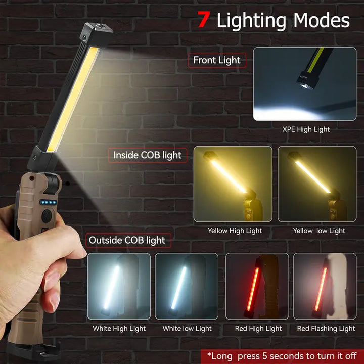 Rechargeable Flashlights – LED Work Light with Magnetic Base, Hanging Hook & 180° Rotate, 5 Modes