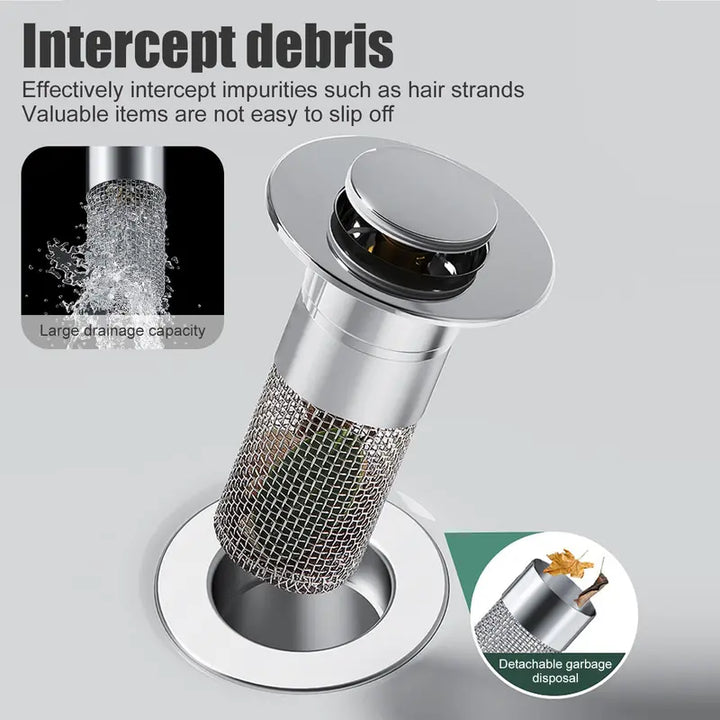 Bathroom Sink Drain Strainer – Pop Up Sink Stopper with Removable Stainless Steel Hair Catcher