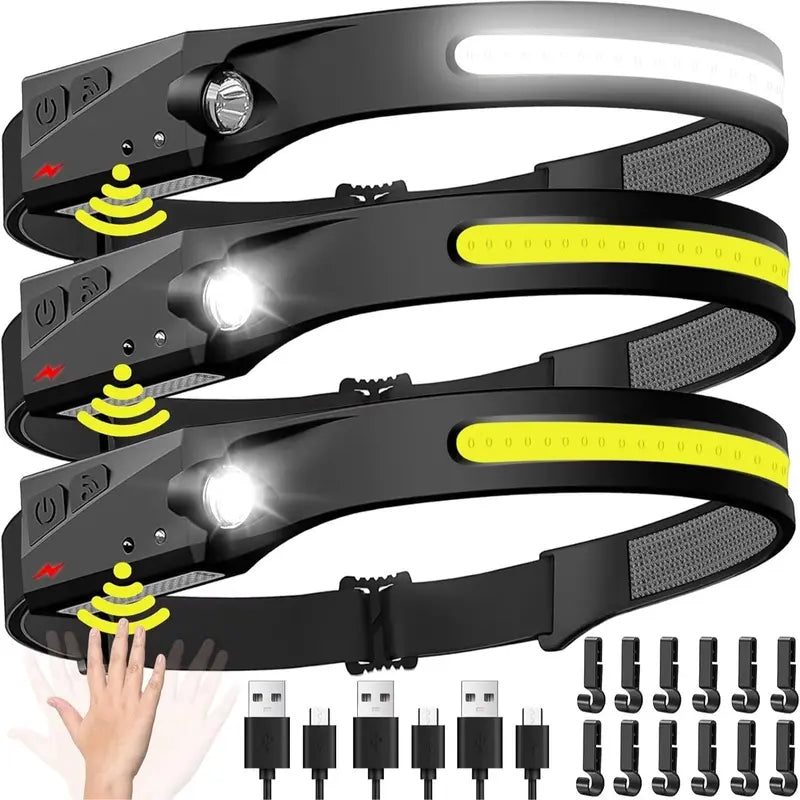 Rechargeable LED Headlamp 230° Wide Beam, Motion Sensor, Waterproof