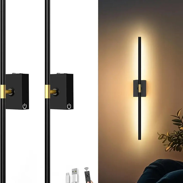 Modern Battery Operated Wall Lights – Set of 2, 31.5″ LED Sconces with Remote for Picture & Accent Lighting