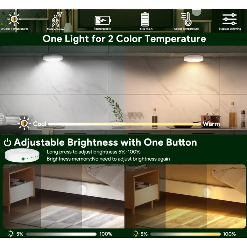 3/6 Pack 8LED Motion Sensor Night Lights – USB Rechargeable, 5 Modes for Hallway, Cabinet & Stairs