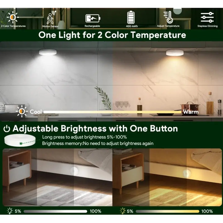 3/6 Pack 8LED Motion Sensor Night Lights – USB Rechargeable, 5 Modes for Hallway, Cabinet & Stairs