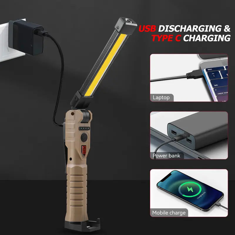 Rechargeable Flashlights – LED Work Light with Magnetic Base, Hanging Hook & 180° Rotate, 5 Modes