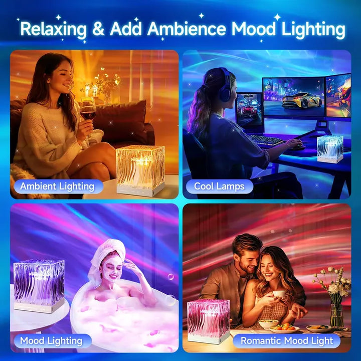 Flower Ambient Lamp with Water Ripple Effect – Dimmable, Remote Control, Romantic Bedroom Decor