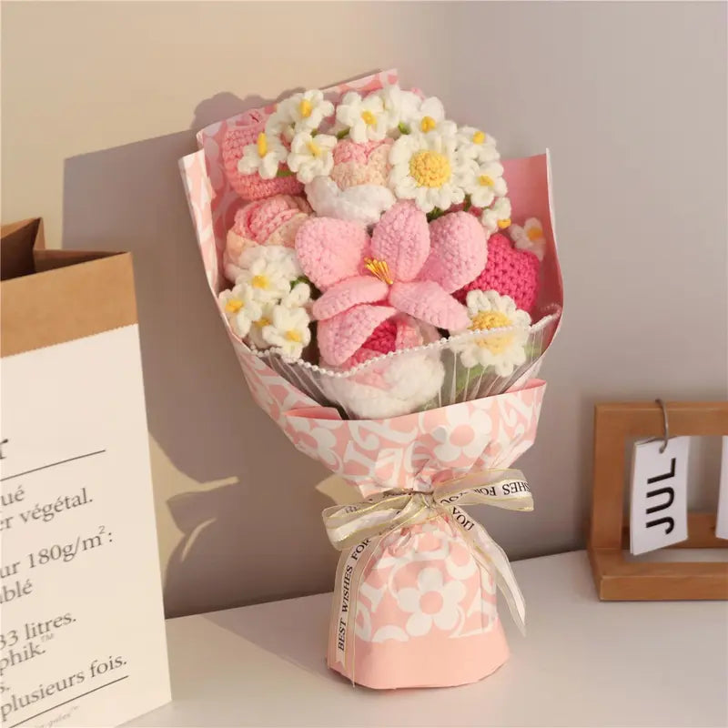 Crochet Flower Bouquet Handmade Artificial Flowers for Gifts & Home Decor